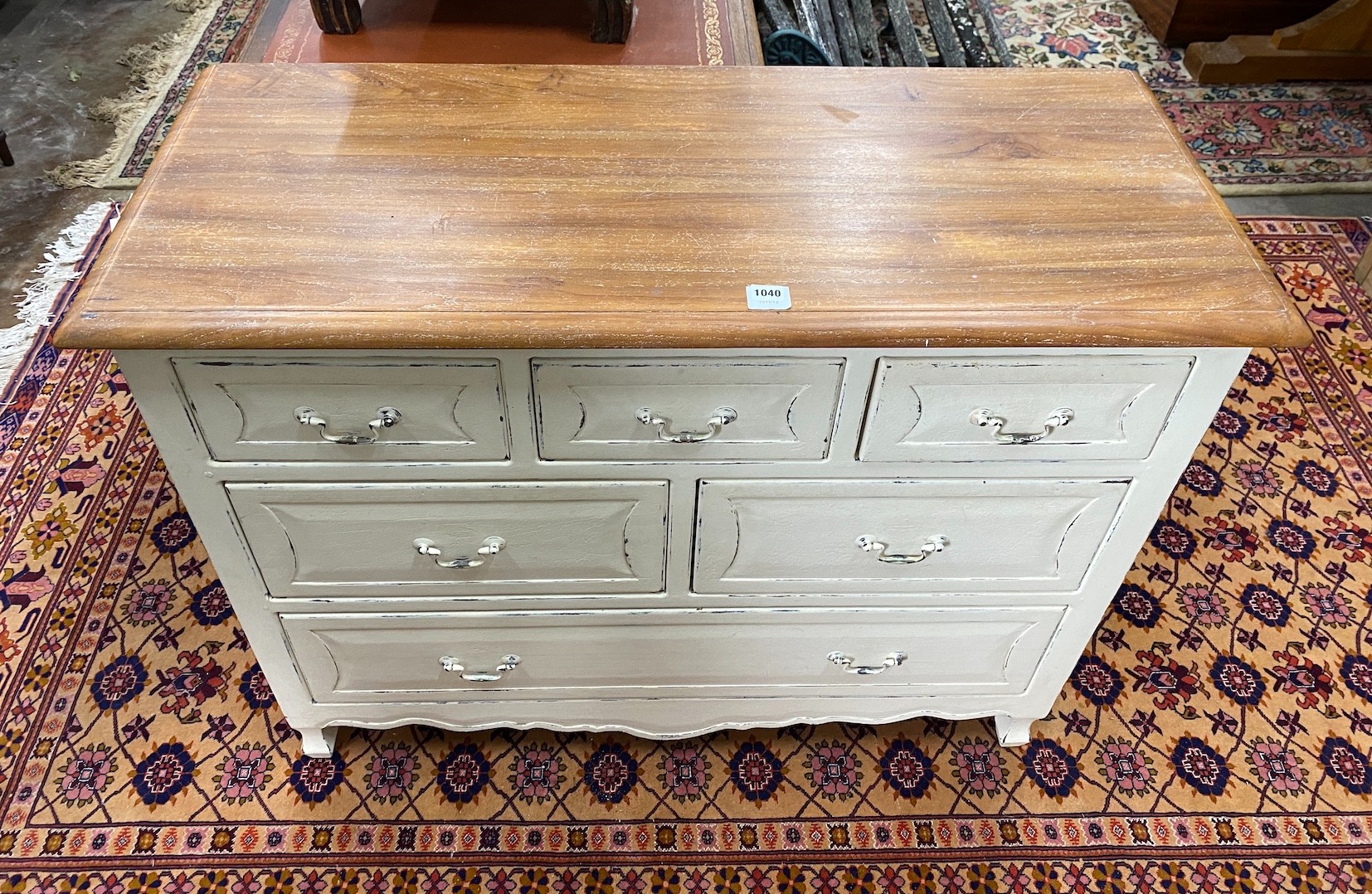 A later painted hardwood Laura Ashley chest of six drawers, width 116cm